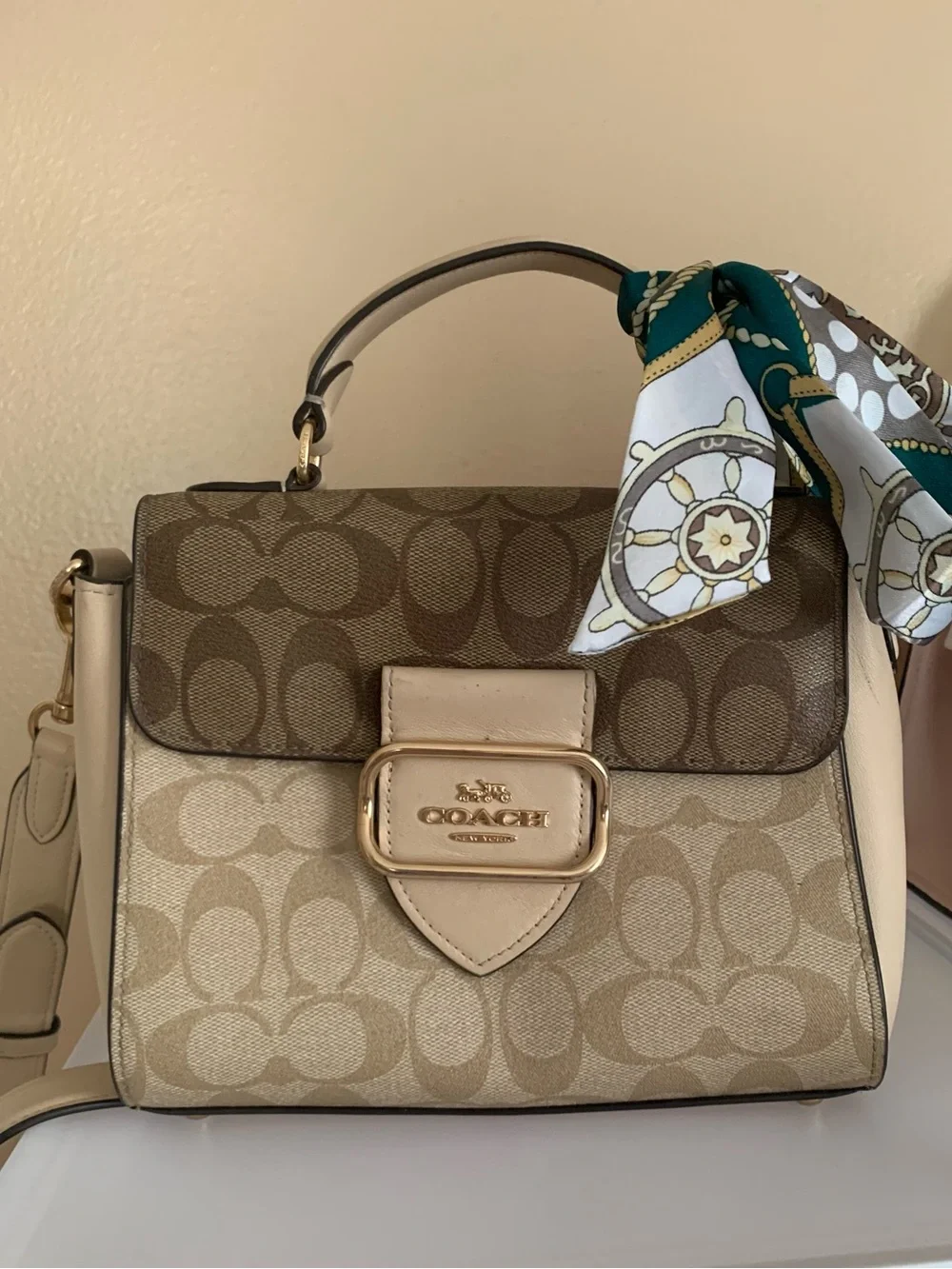 Coach Women's Morgan Top Handle Satchel Colorblock Signature Canvas, Khaki Multi